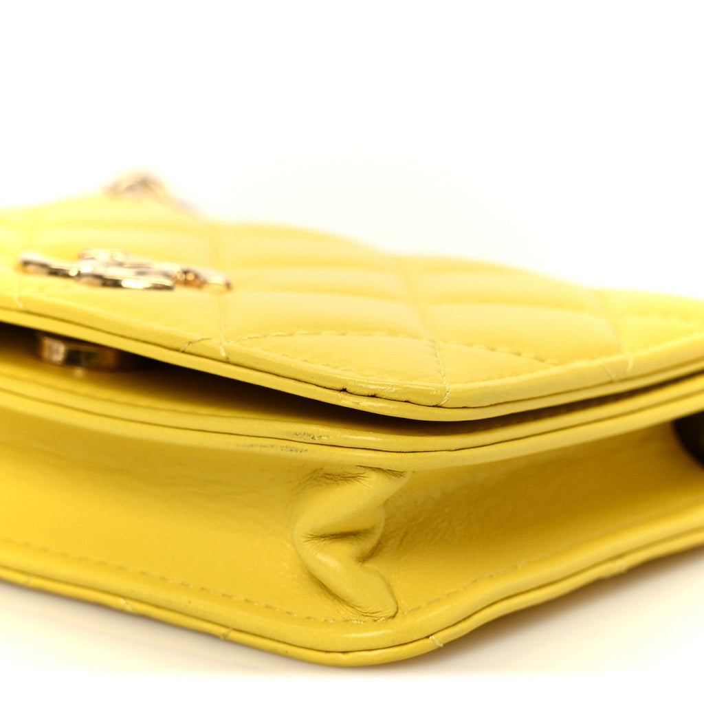 Lambskin Quilted Enamel Logo Flap  Holder On Chain Yellow