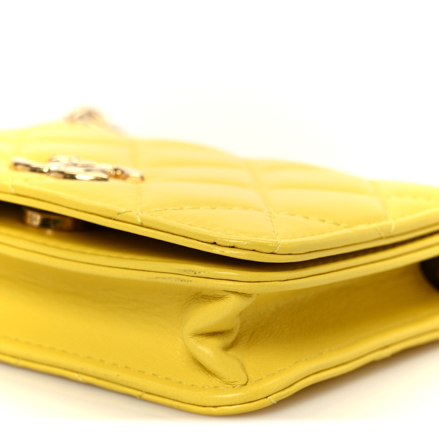 Lambskin Quilted Enamel Logo Flap  Holder On Chain Yellow