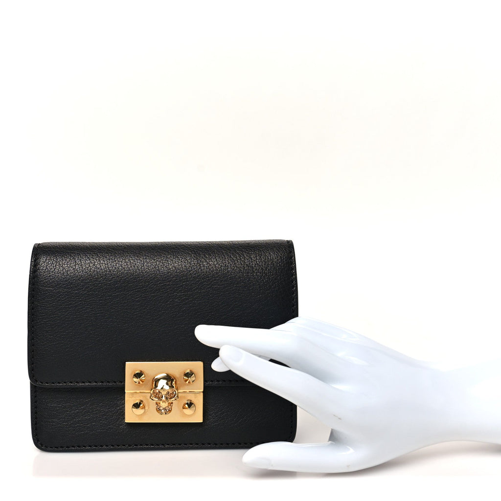 Calfskin Skull Mini Clutch Black
