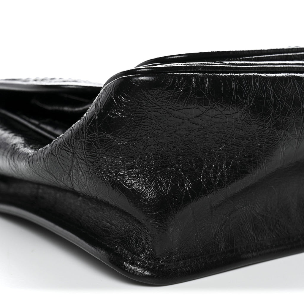 Crinkled Calfskin Matelasse Monogram Medium Niki Chain Satchel Black