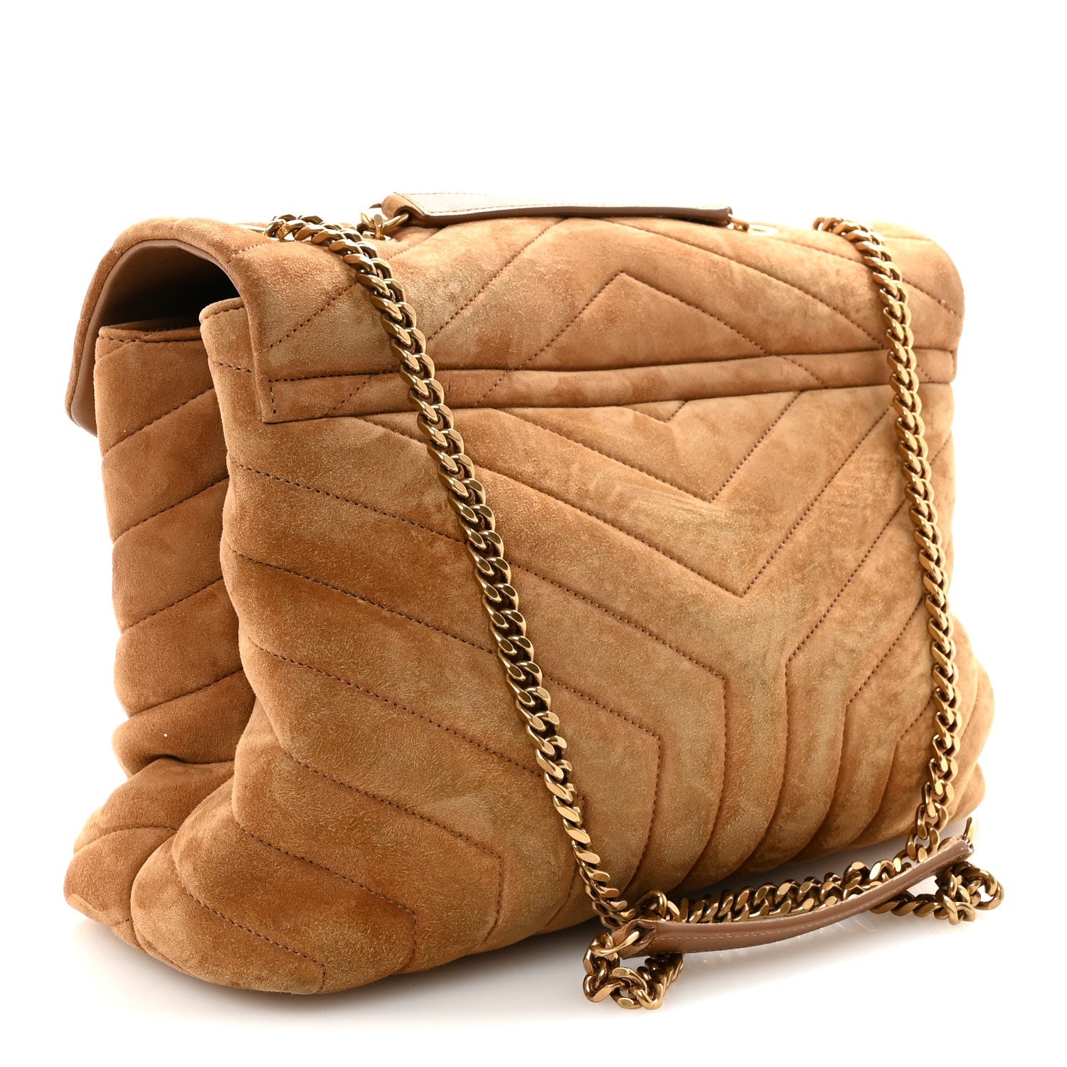 Suede Y Quilted Monogram Medium Loulou Chain Satchel Cinnamon