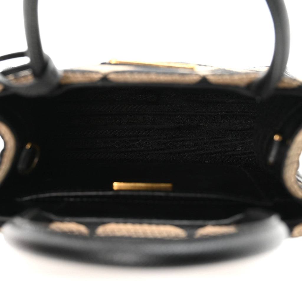 Jacquard Saffiano Triangolo Symbole Embroidered Mini Tote Black Corda