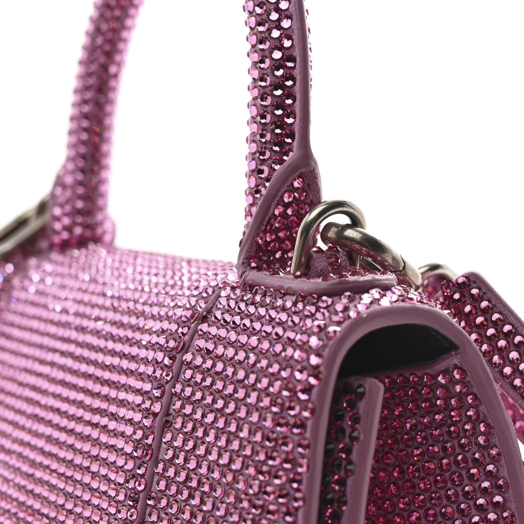 Strass Suede Hourglass Top Handle Bag XS Pink