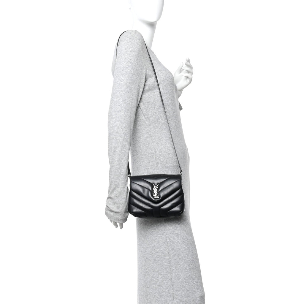Calfskin Y Quilted Monogram Toy Loulou Crossbody Bag Black