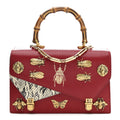 Calfskin Snakeskin Studded Small Ottilia Top Handle Bag Hibiscus Red