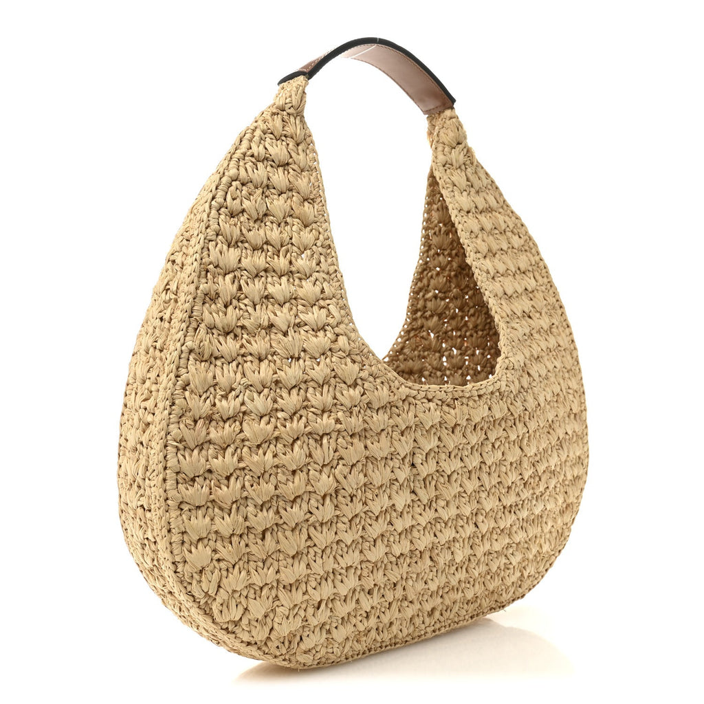 Raffia Calfskin Triomphe Panier Hobo Bag Natural Tan