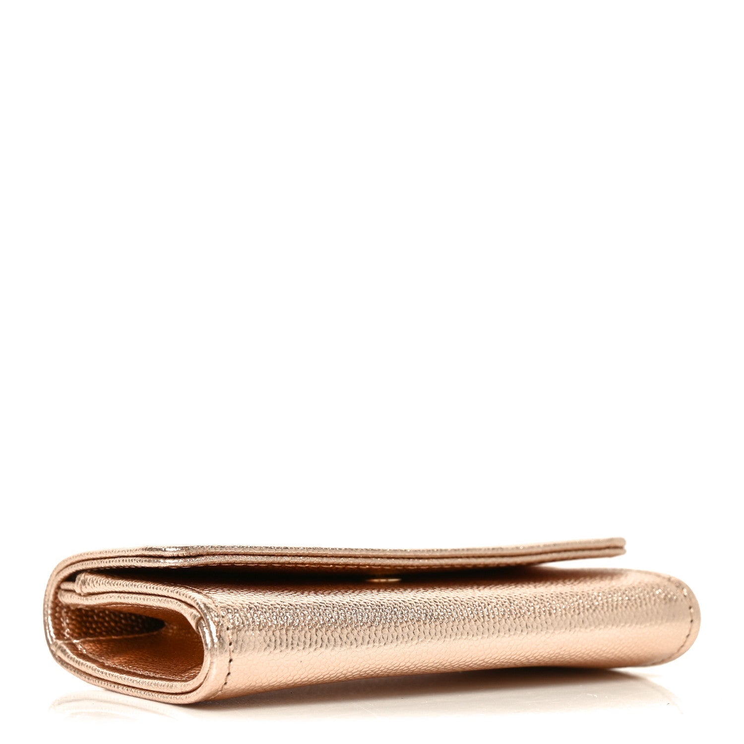 Metallic Caviar Quilted CC Flap  Holder Copper