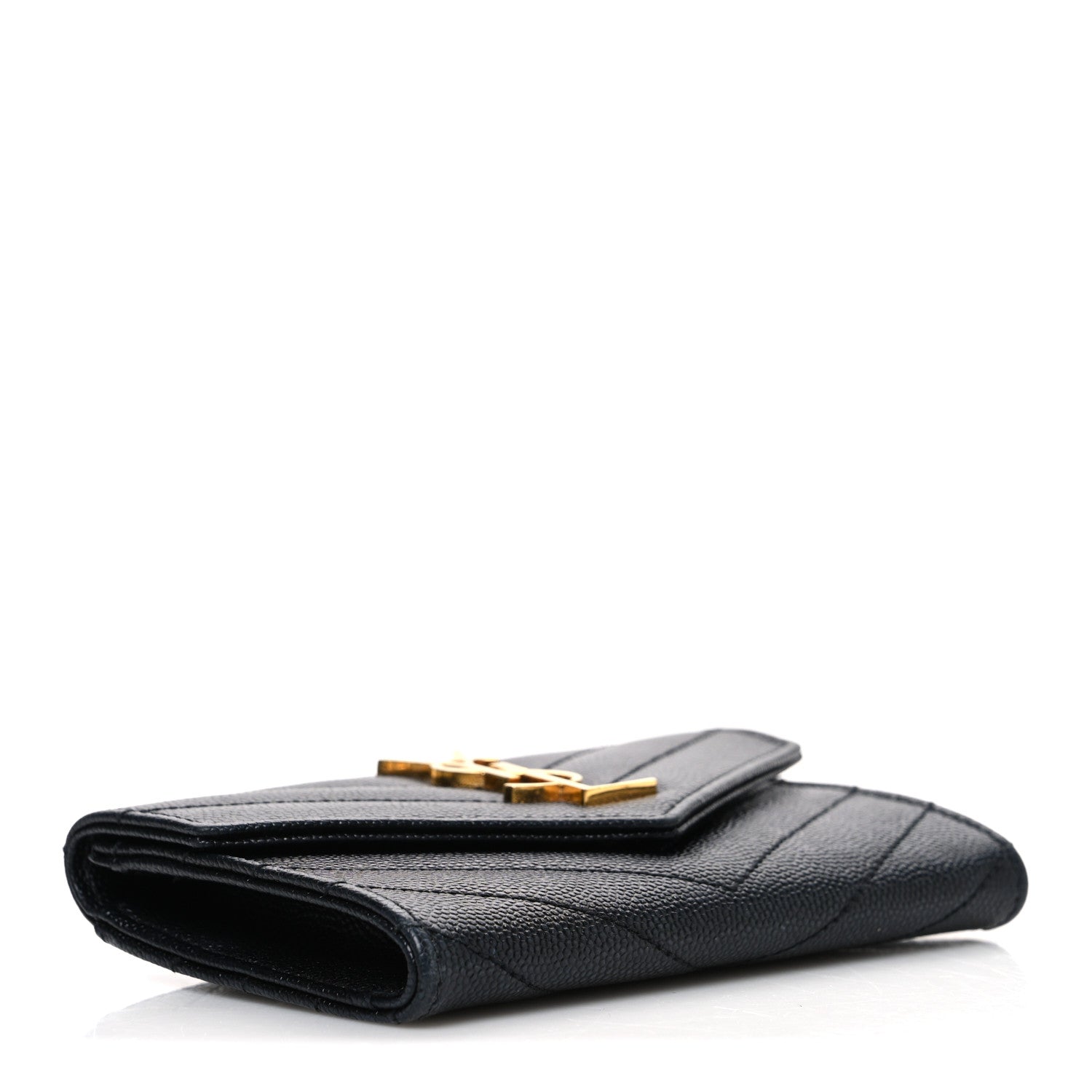 Grain De Poudre Matelasse Chevron Small Monogram Envelope Wallet Black