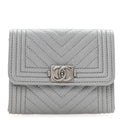 Caviar Chevron Quilted Boy  Holder Wallet Grey