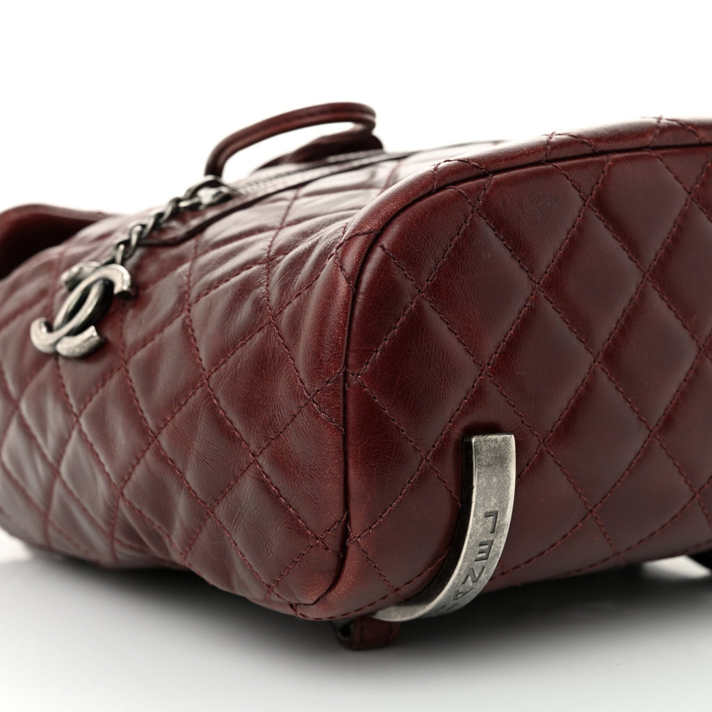 Glazed Calfskin Quilted Small Salzburg Backpack Burgundy