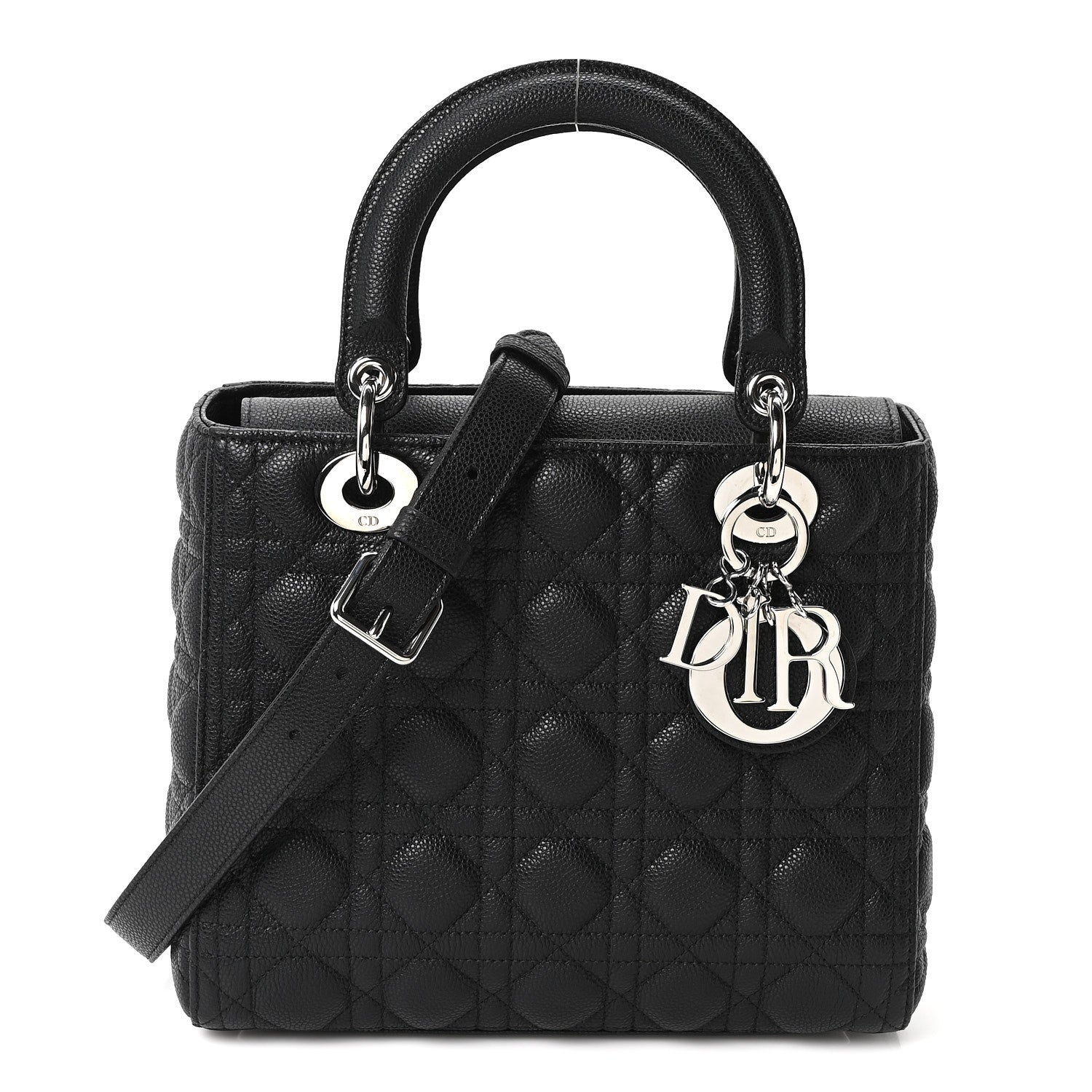 Grained Calfskin Cannage Medium Lady Dior Black