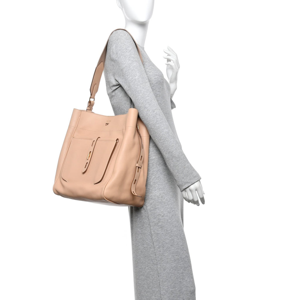 Calfskin Hollywood T Twist Tote Oat