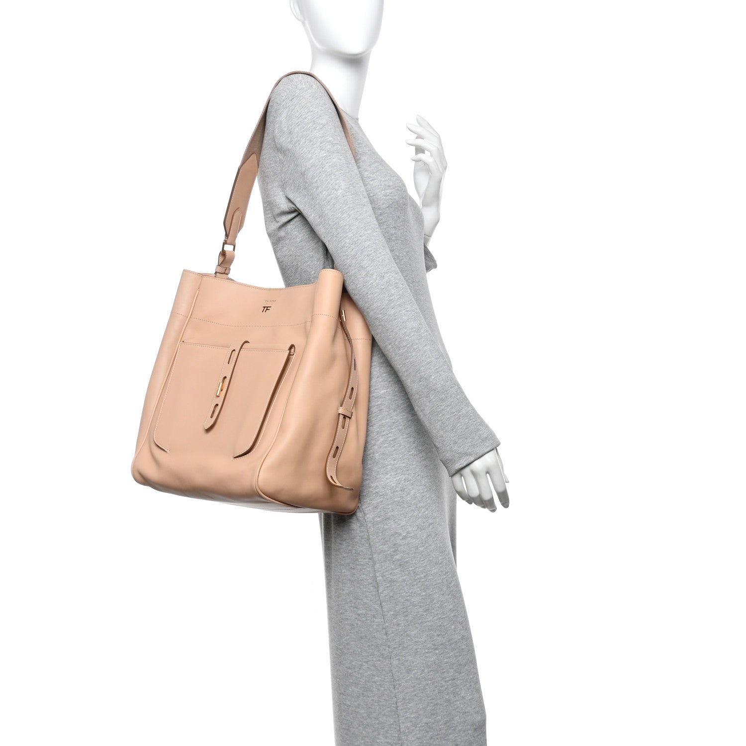 Calfskin Hollywood T Twist Tote Oat