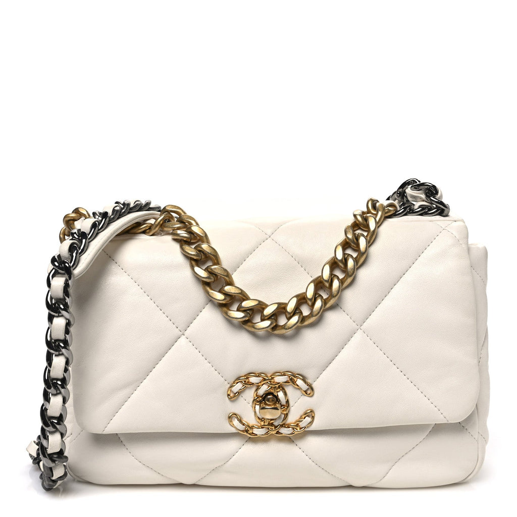 Goatskin Quilted Medium Chanel 19 Flap White