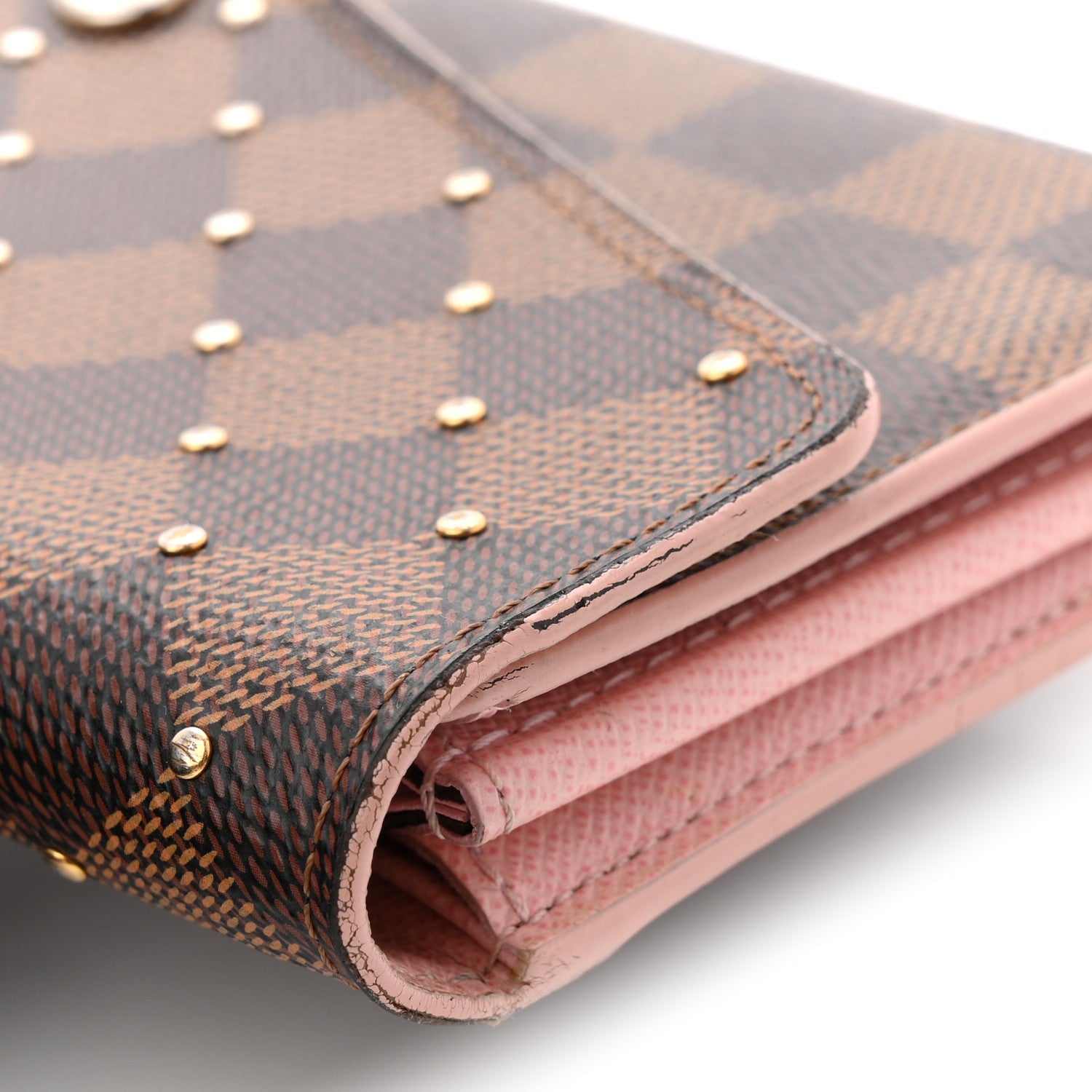 Damier Ebene Studded Sarah Wallet NM Rose Ballerine
