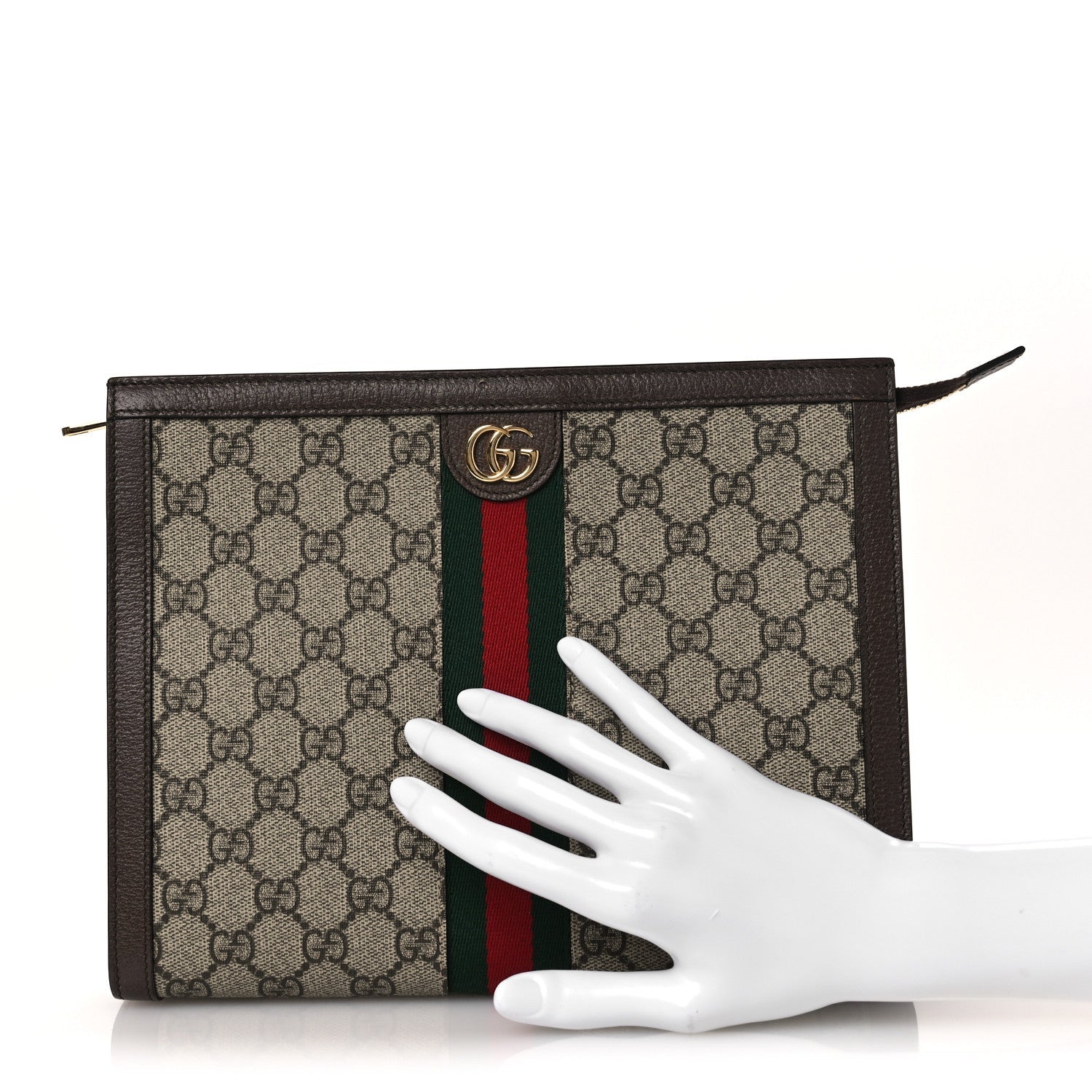 GG Supreme Monogram Web Ophidia Pouch Brown