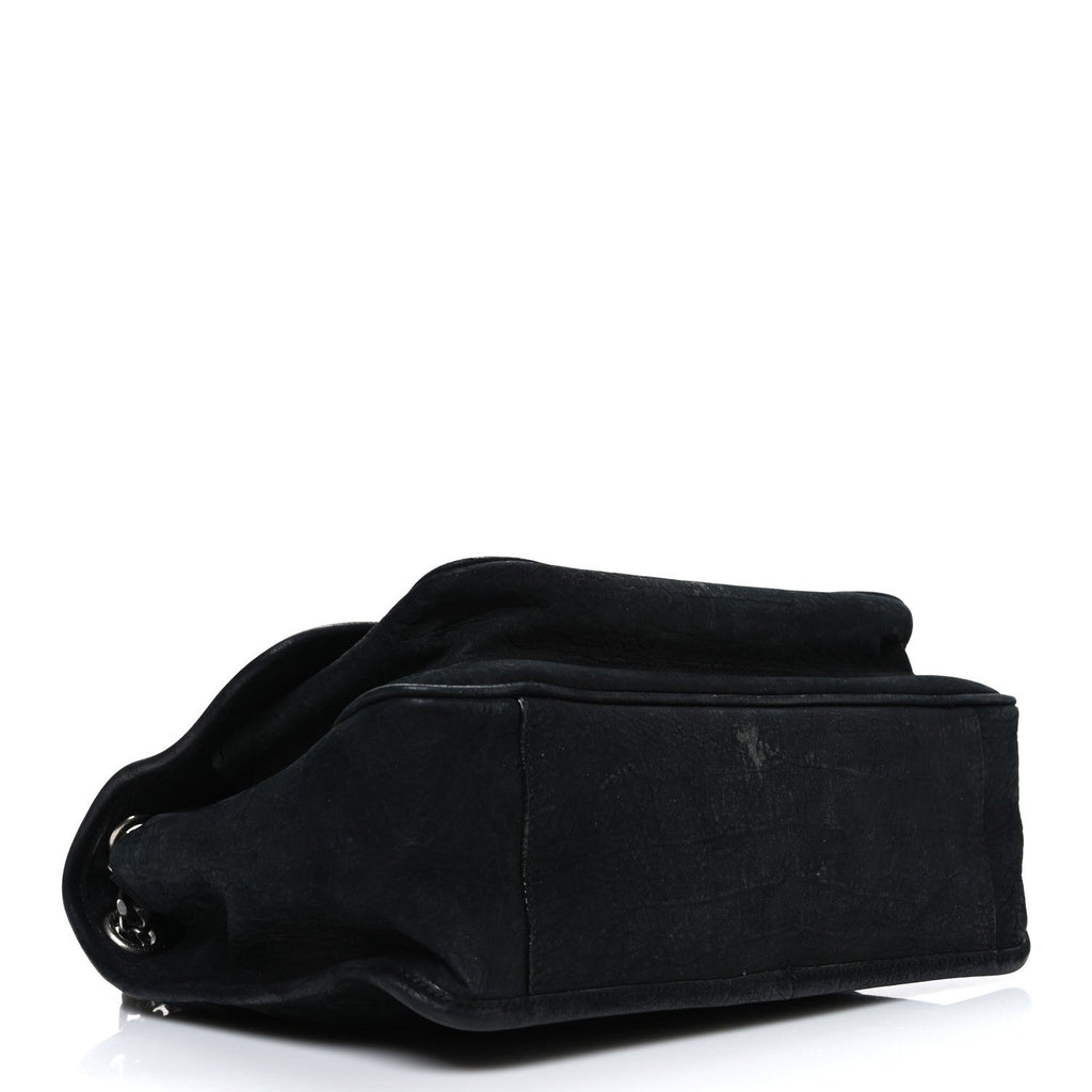 Nubuck Crocodile Embossed Monogram Medium Niki Chain Satchel Black