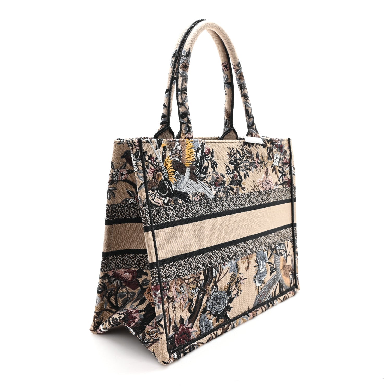 Canvas Embroidered Jardin D'Hiver Medium Book Tote Beige Multicolor