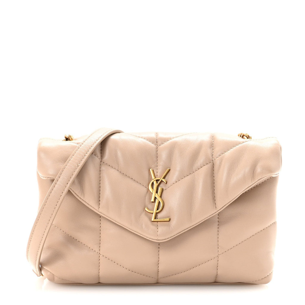 Lambskin Quilted Toy Loulou Puffer Monogram Chain Satchel Dark Beige