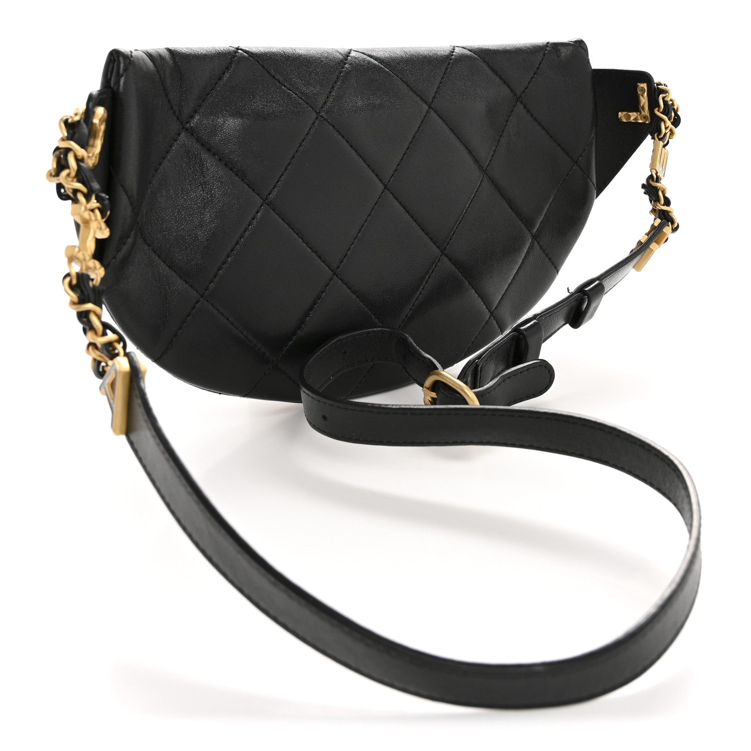 Lambskin Enamel Quilted Waist Bag Black