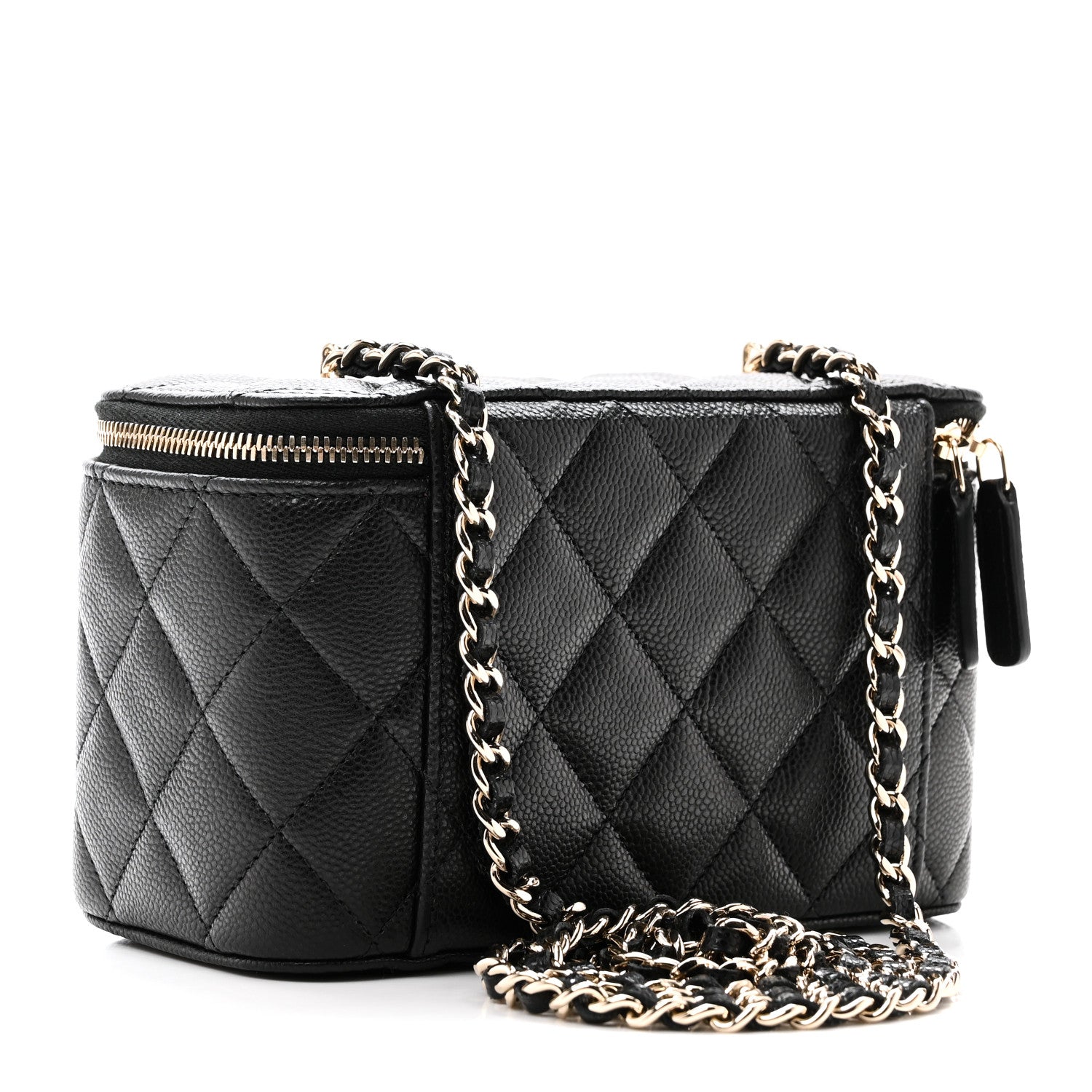 Caviar Quilted Small Vanity Case With Chain Black