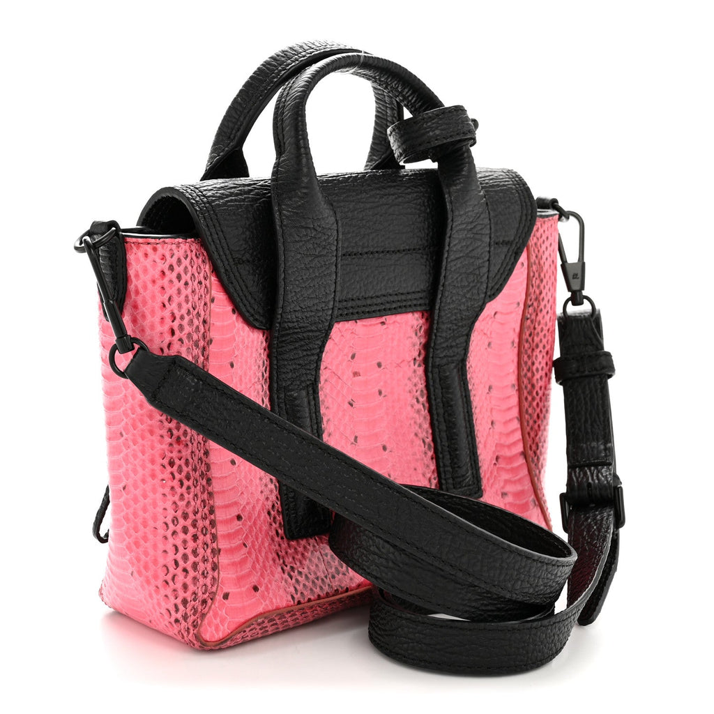 Textured Calfskin Elaphe Snakeskin Mini Pashli Satchel Pink Black