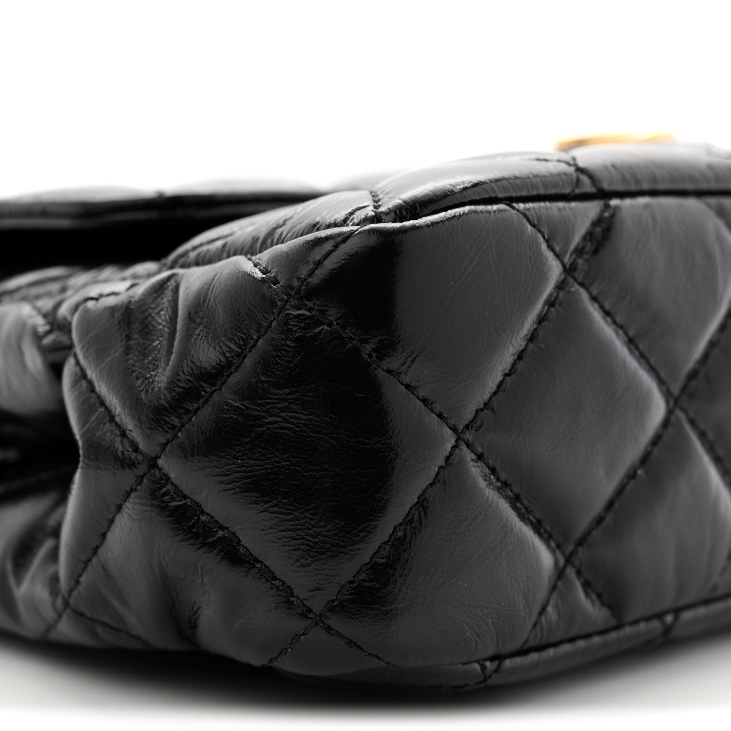 Shiny Crumpled Calfskin Quilted Small Wavy CC Hobo Black