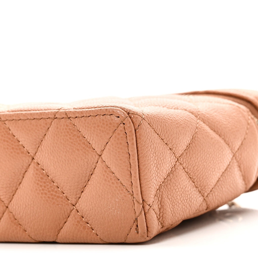 Caviar Quilted Top Handle Slim Vanity With Chain Brown