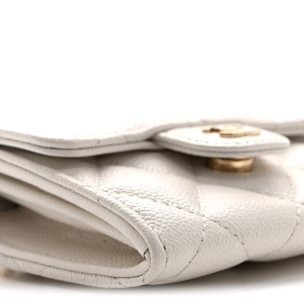 Caviar Quilted Flap  Holder On Chain White