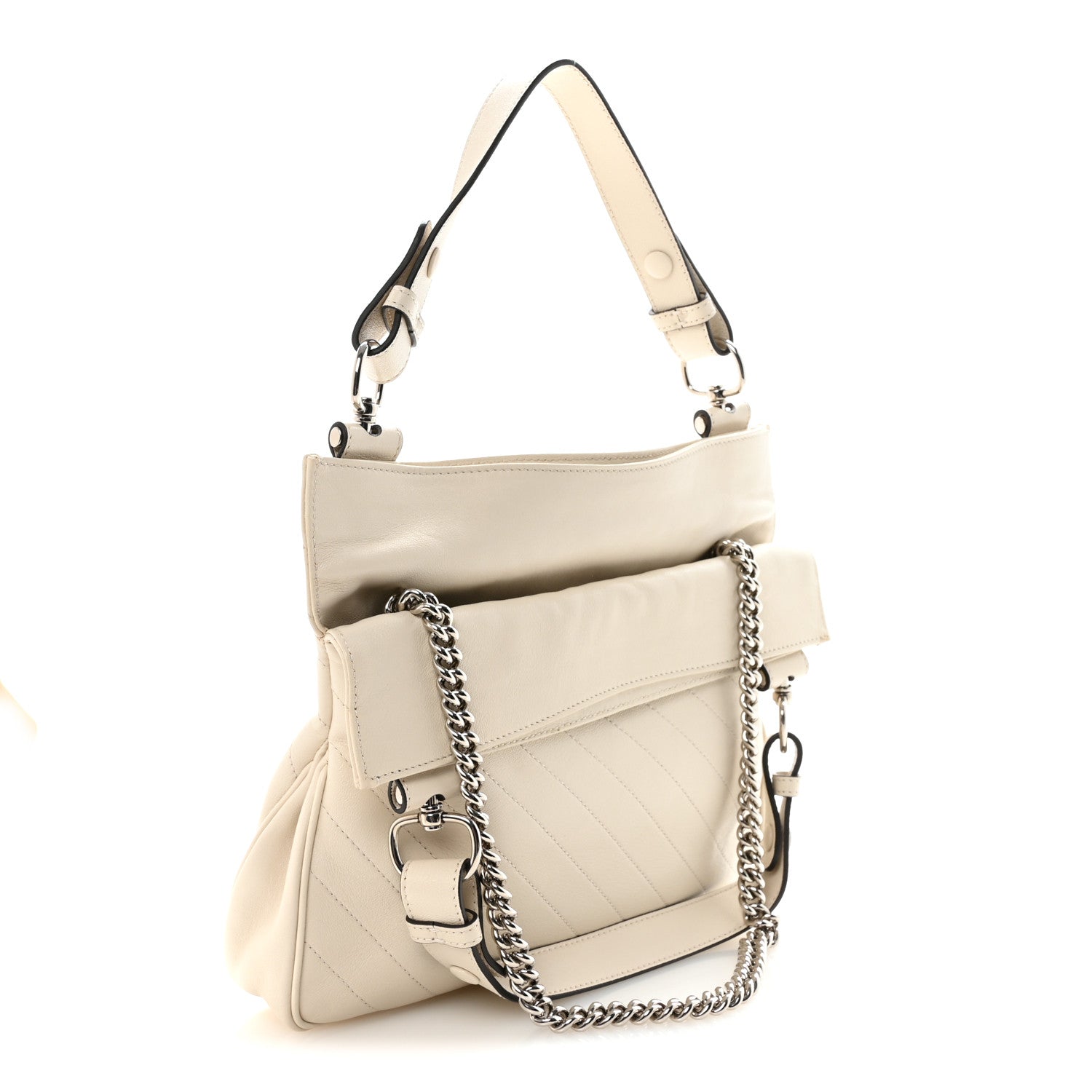 Sakai Be Green Calfskin Diagonal Stitched Small Blondie Tote Mystic White