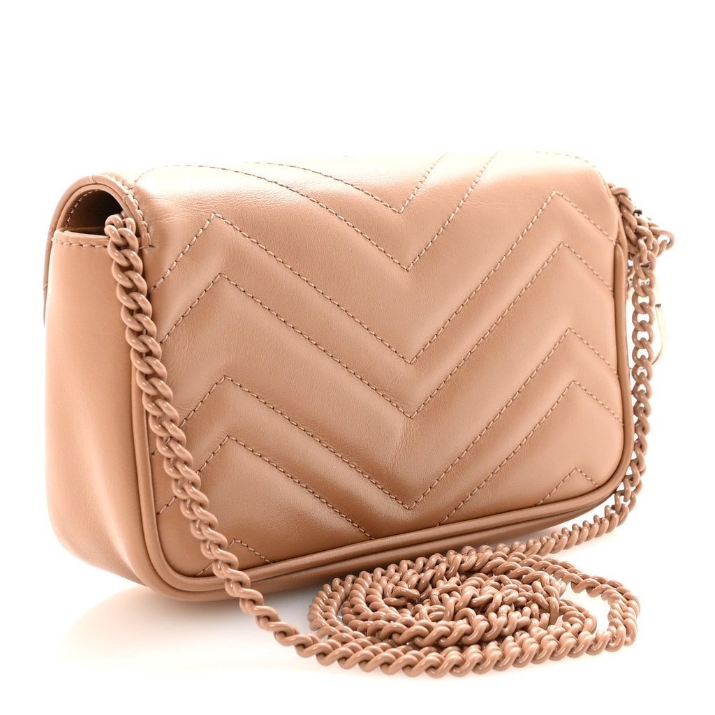 Calfskin Matelasse Monochrome Super Mini GG Marmont Shoulder Bag Camelia
