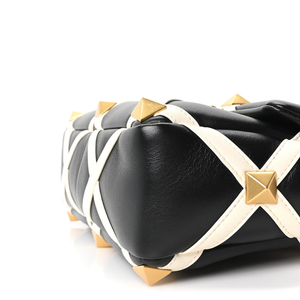 Nappa Large Roman Stud Shoulder Bag Black White