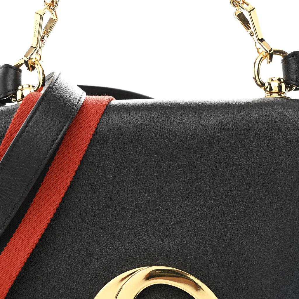 Roxy Calfskin Web Medium Studded Blondie Shoulder Flap Bag Black