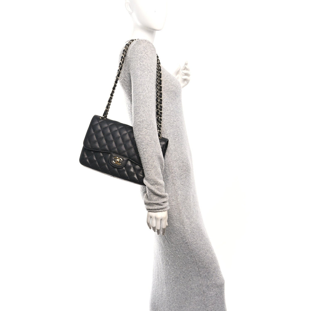 Caviar Quilted Jumbo Double Flap Black