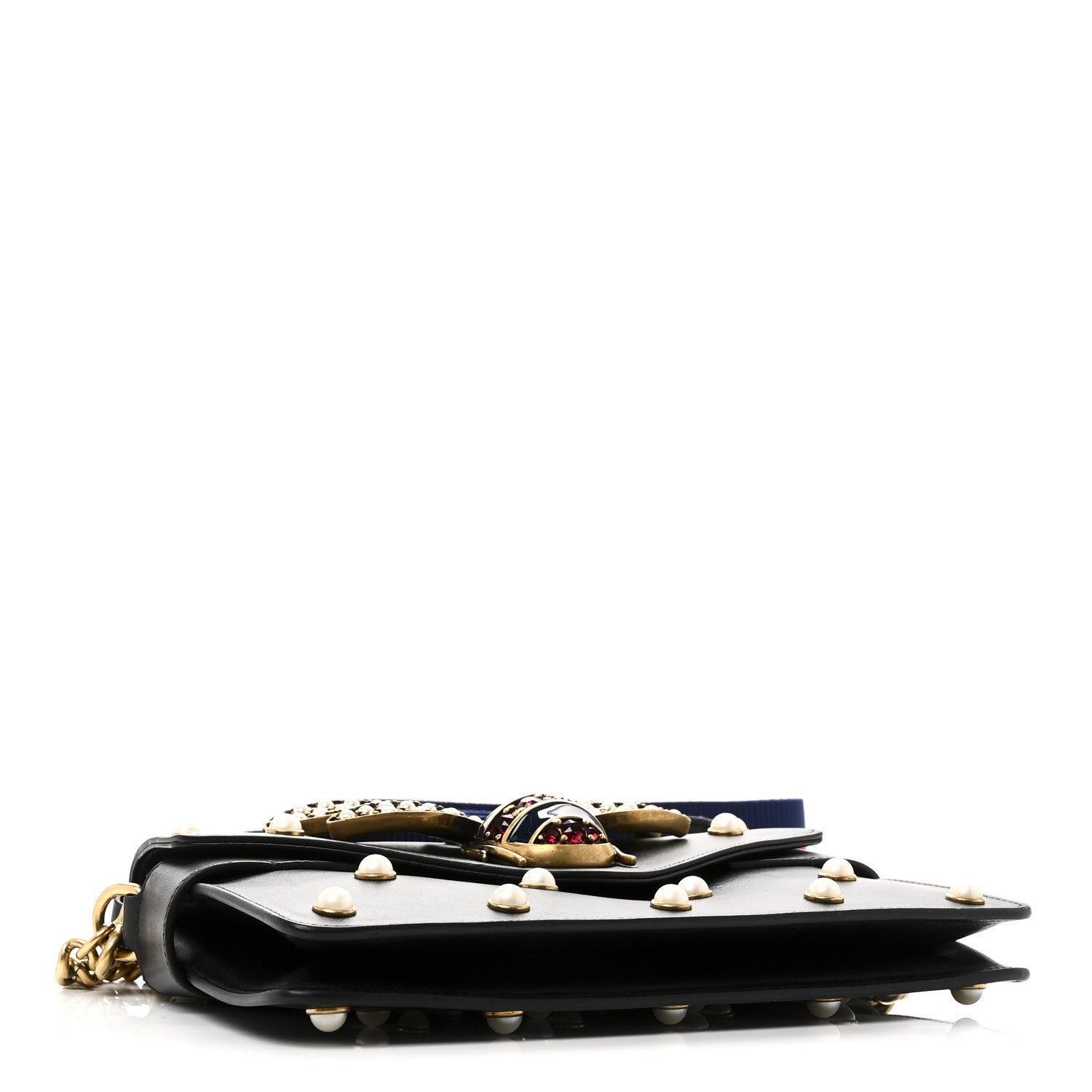 Nappa Pearl Studded Mini Queen Margaret Broadway Shoulder Bag Black