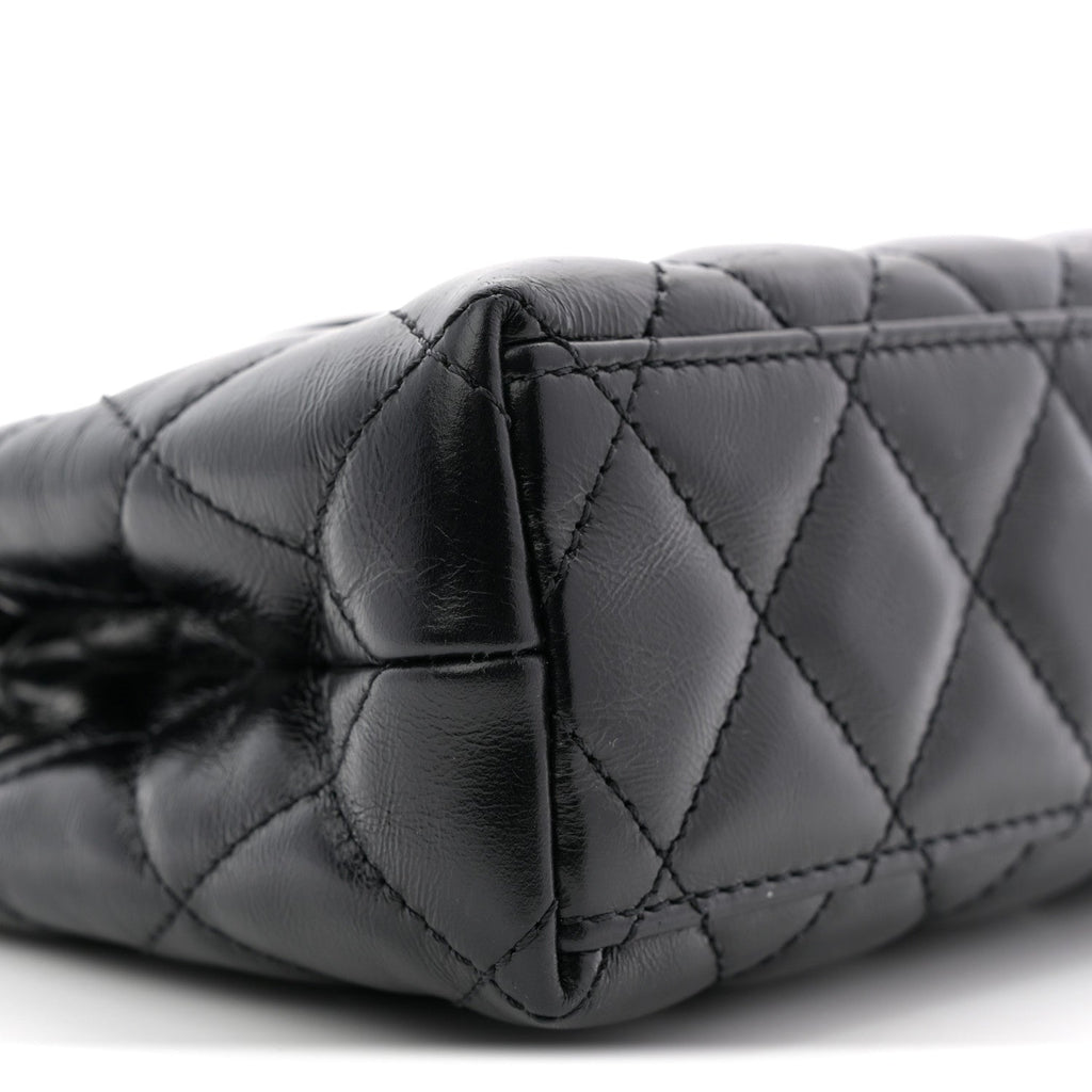 Shiny Aged Calfskin Quilted Nano Kelly Shopper Black