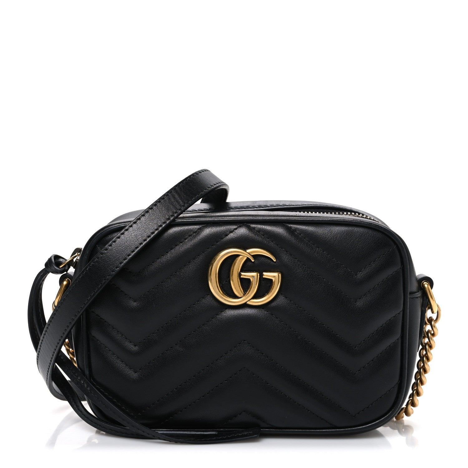 Calfskin Matelasse Mini GG Marmont Chain Shoulder Bag Black