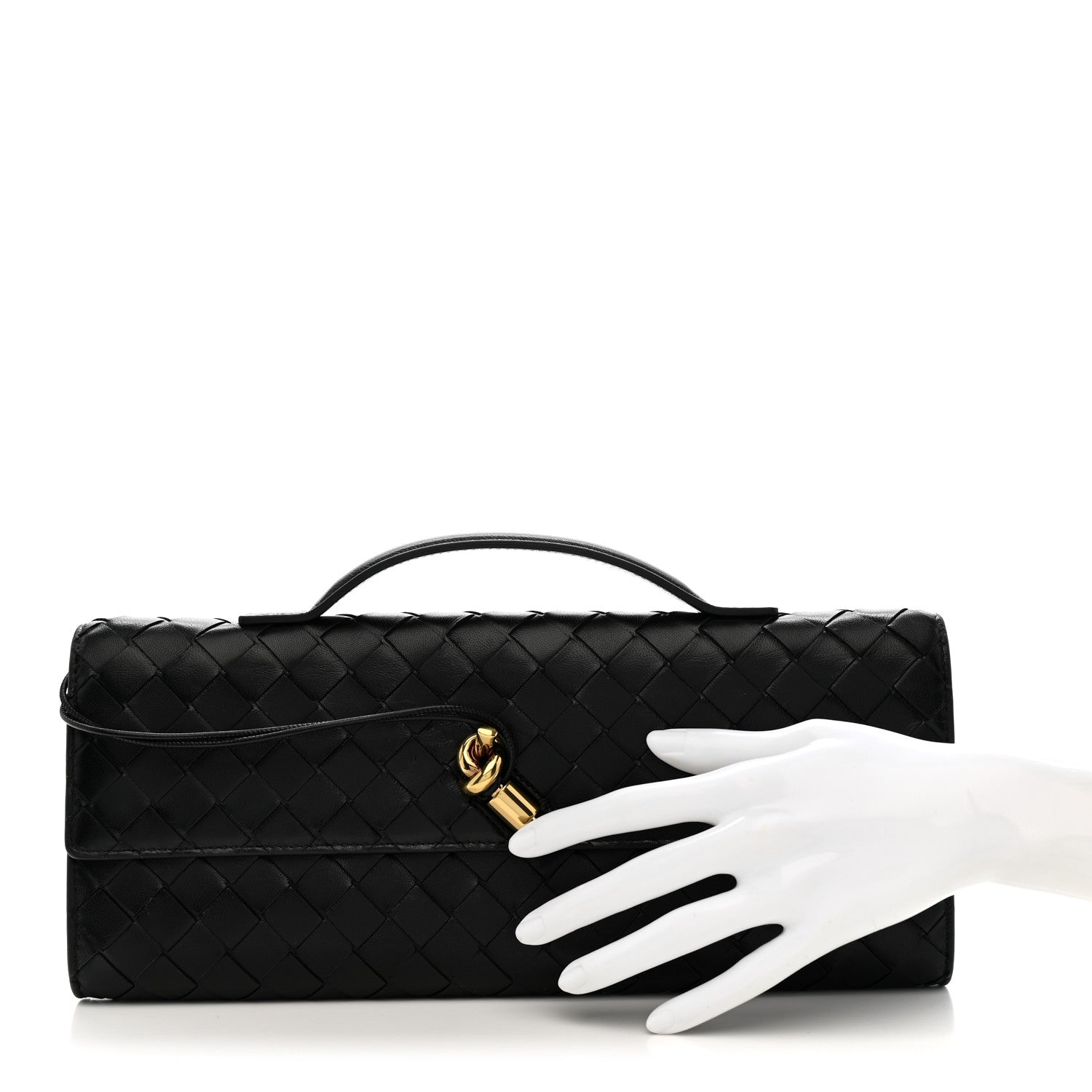 Nappa Intrecciato Long Andiamo Top Handle Clutch Black