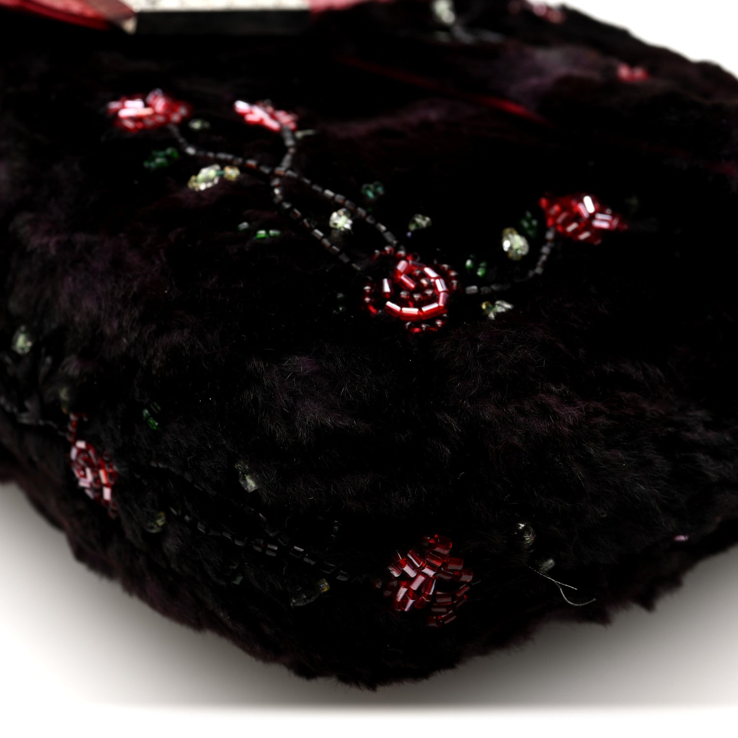 Rabbit Fur Lizard Crystal Beaded Rose Baguette Brown Red