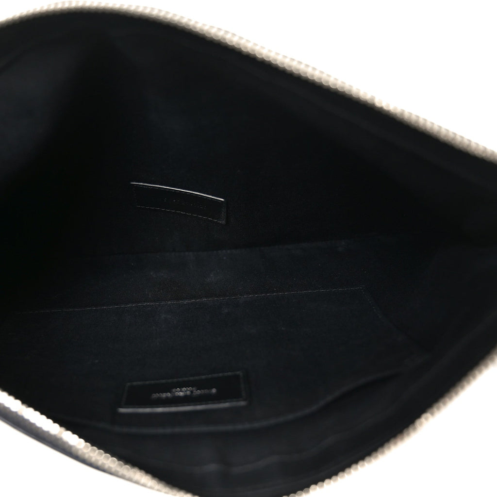 Linen Canvas Rive Gauche Zipped Pouch Optic White