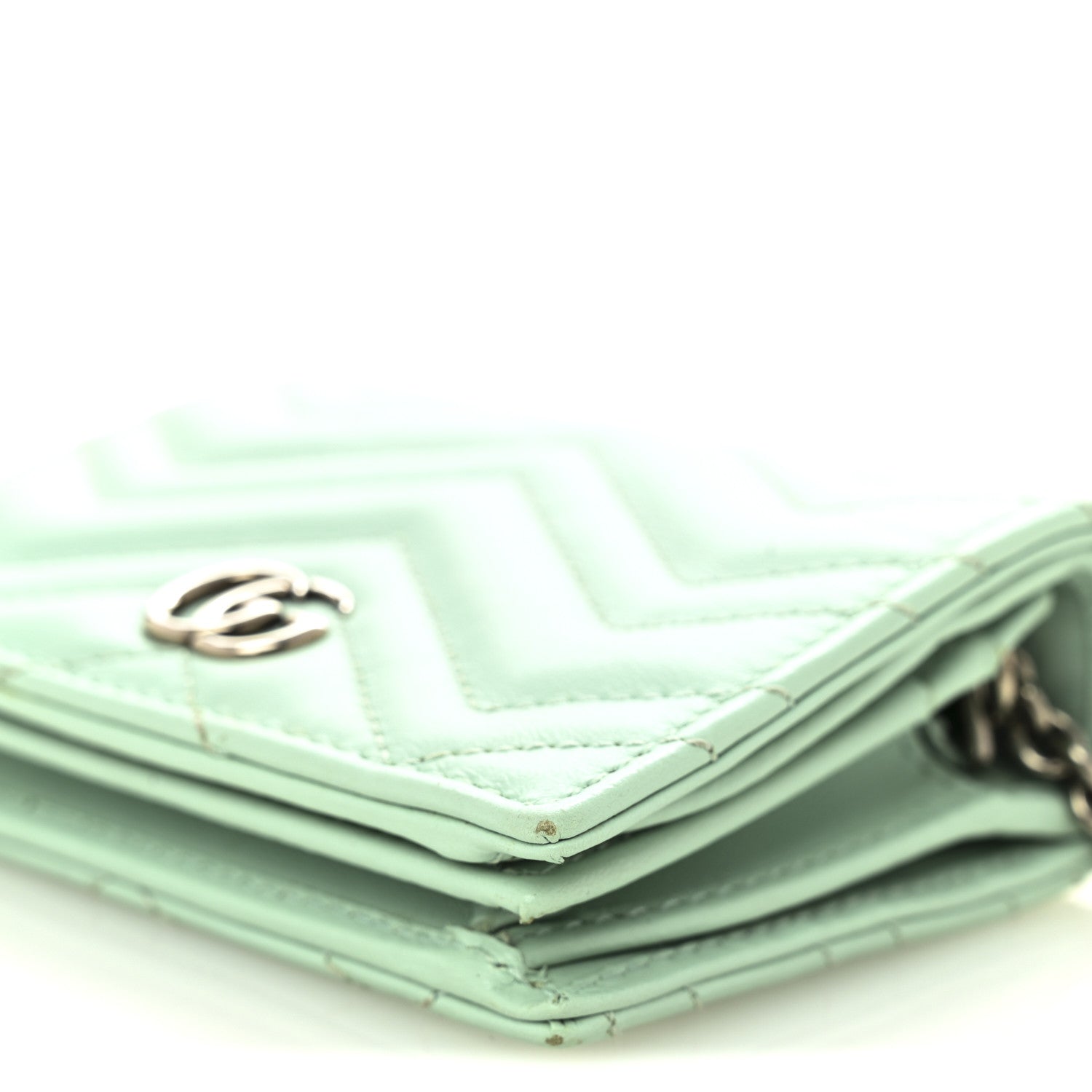 Calfskin Matelasse GG Marmont Mini Wallet On Chain Water Green