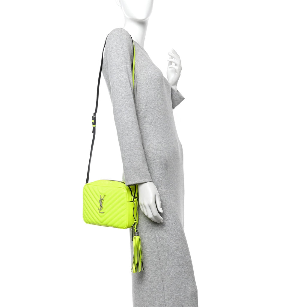 Patent Calfskin Matelasse Monogram Lou Camera Bag Neon Yellow