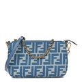 Denim Effect Fabric Jacquard FF Baguette Pouch Blue