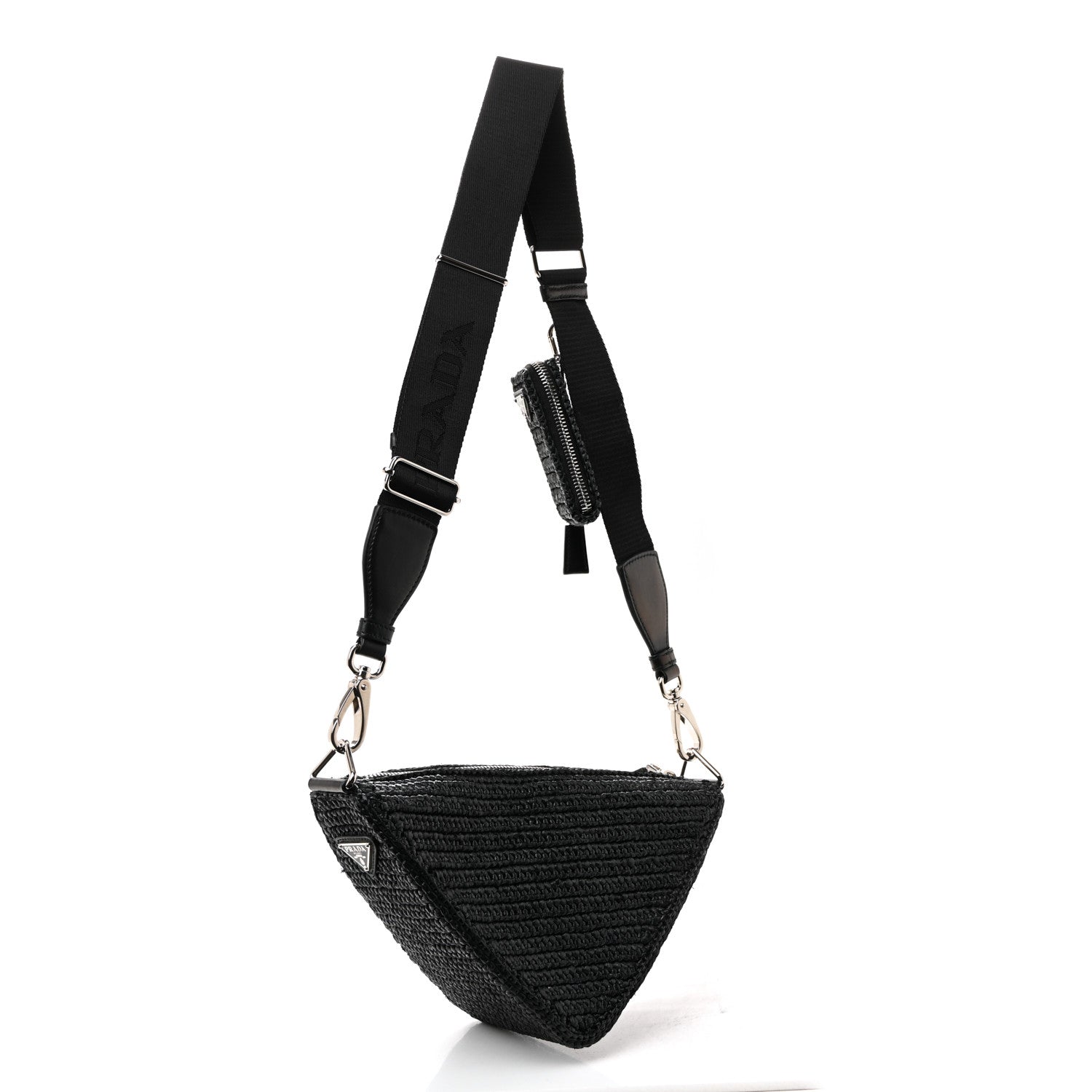 Yarn Raffia Effect Crochet Triangle Shoulder Bag Black