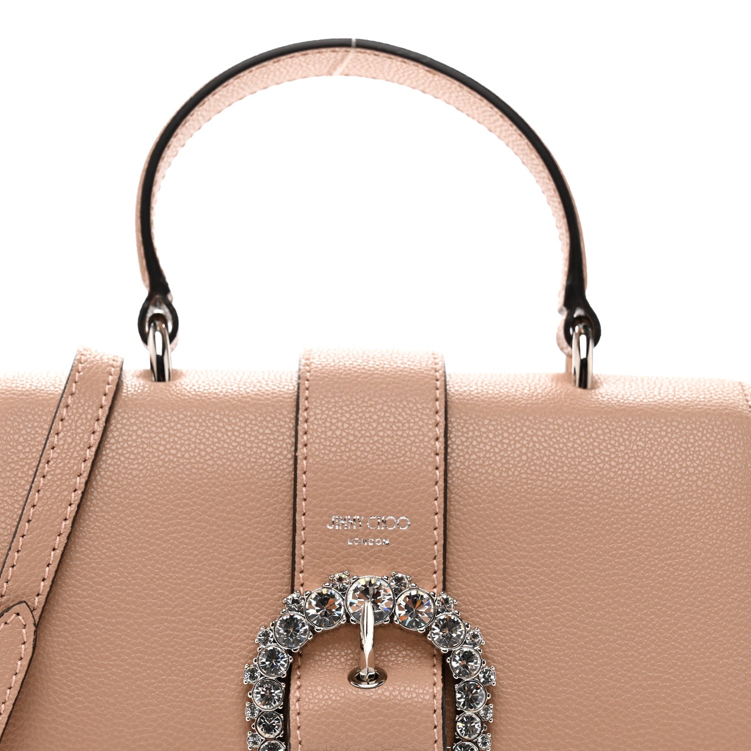 Calfskin Crystal Small Cheri Top Handle Bag  Powder Pink