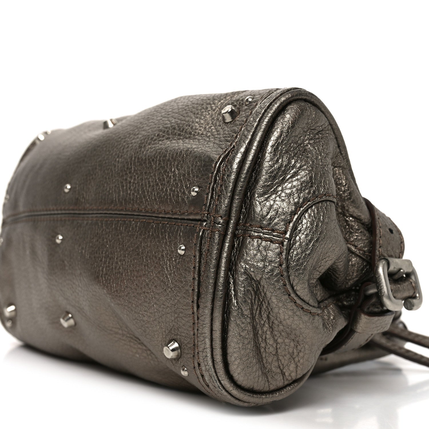 Metallic Calfskin Small Paddington Satchel Acier