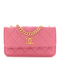 Lambskin Quilted Pillow Crush Flap Phone Holder With Chain Pink