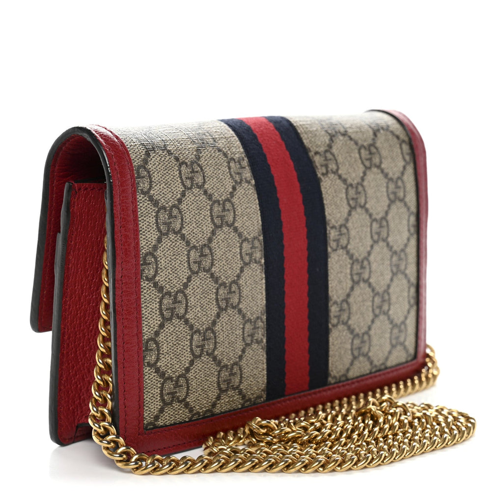GG Supreme Monogram Web Queen Margaret Chain Wallet Red