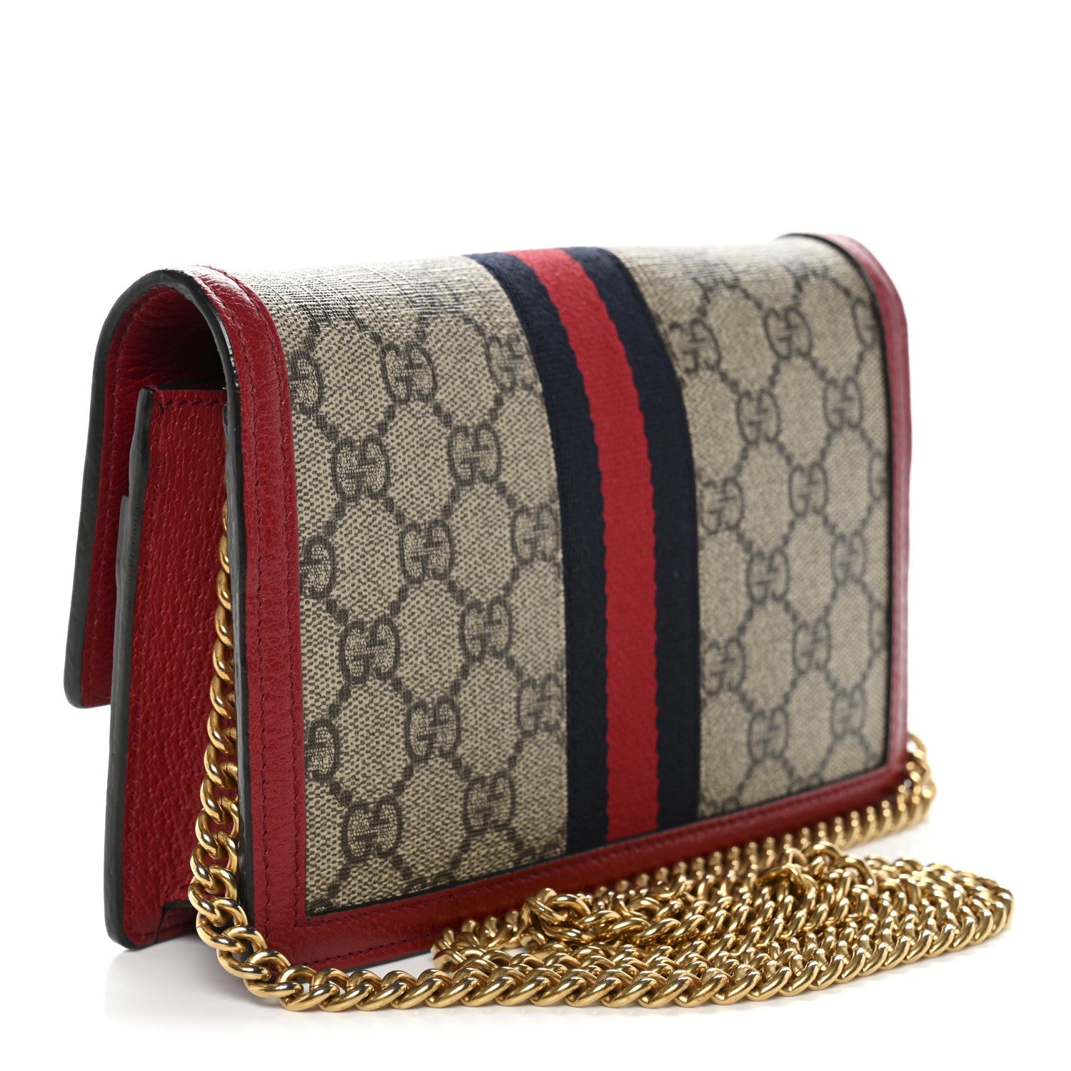 GG Supreme Monogram Web Queen Margaret Chain Wallet Red