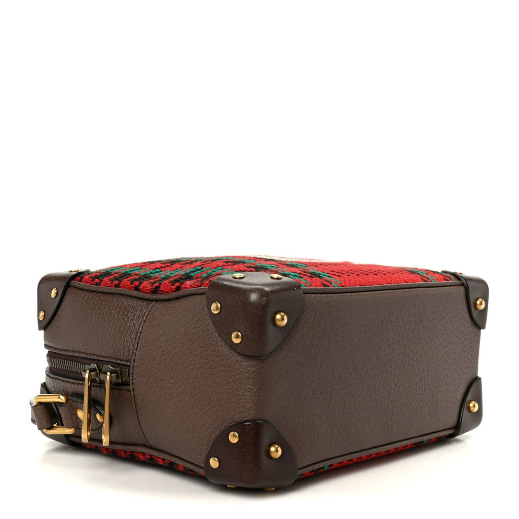 Cotton Wool Textured Calfskin Houndstooth Woven Square Messenger Bag Red Green Ivory Multicolor New Acero